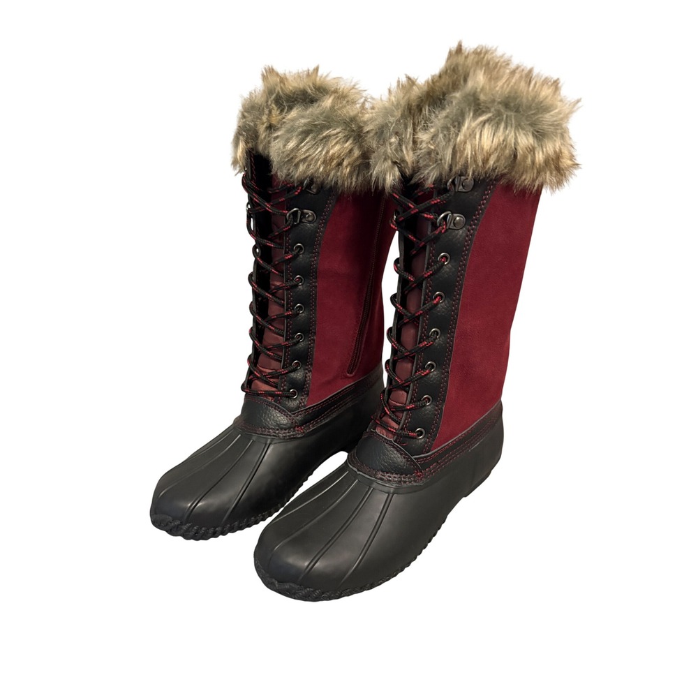Sporto Original Genuine Duck Boots Burgundy Red Faux Fur Zip Winter Womens 7.5
